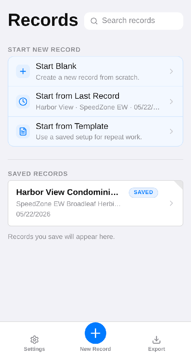 SprayDocs records screen
